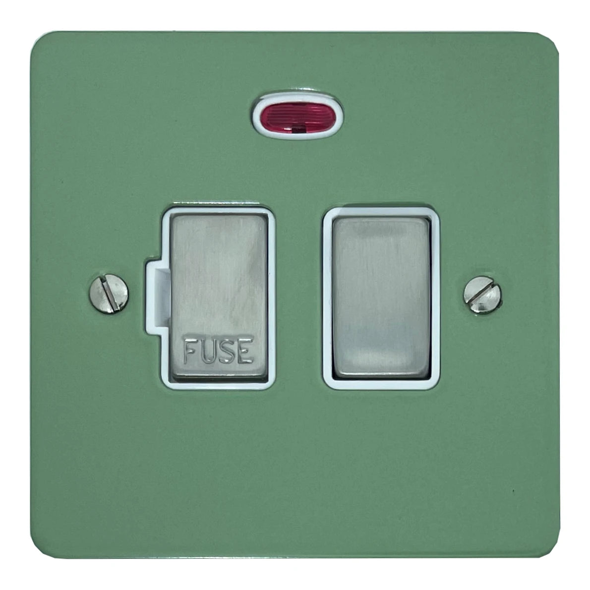 Flat Sage Green Switch Fuse Spur + Neon (Satin Chrome Switch/White Inserts)
