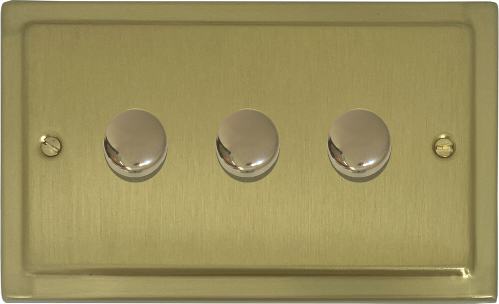 Victorian Satin Brass 3 Gang LED Dimmer