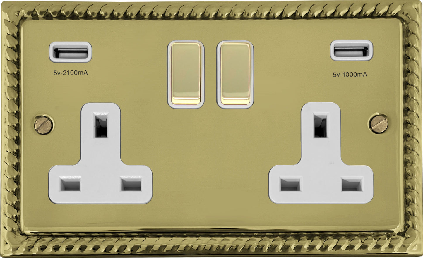 Georgian Polished Brass 2 Gang Socket C/W Usb Ports