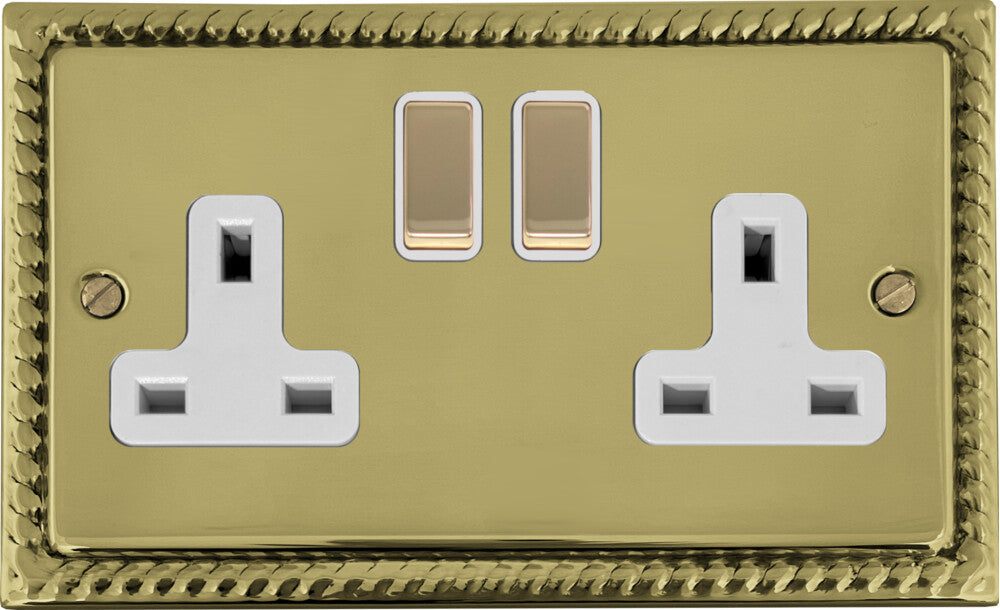 Georgian Polished Brass 2 Gang Socket