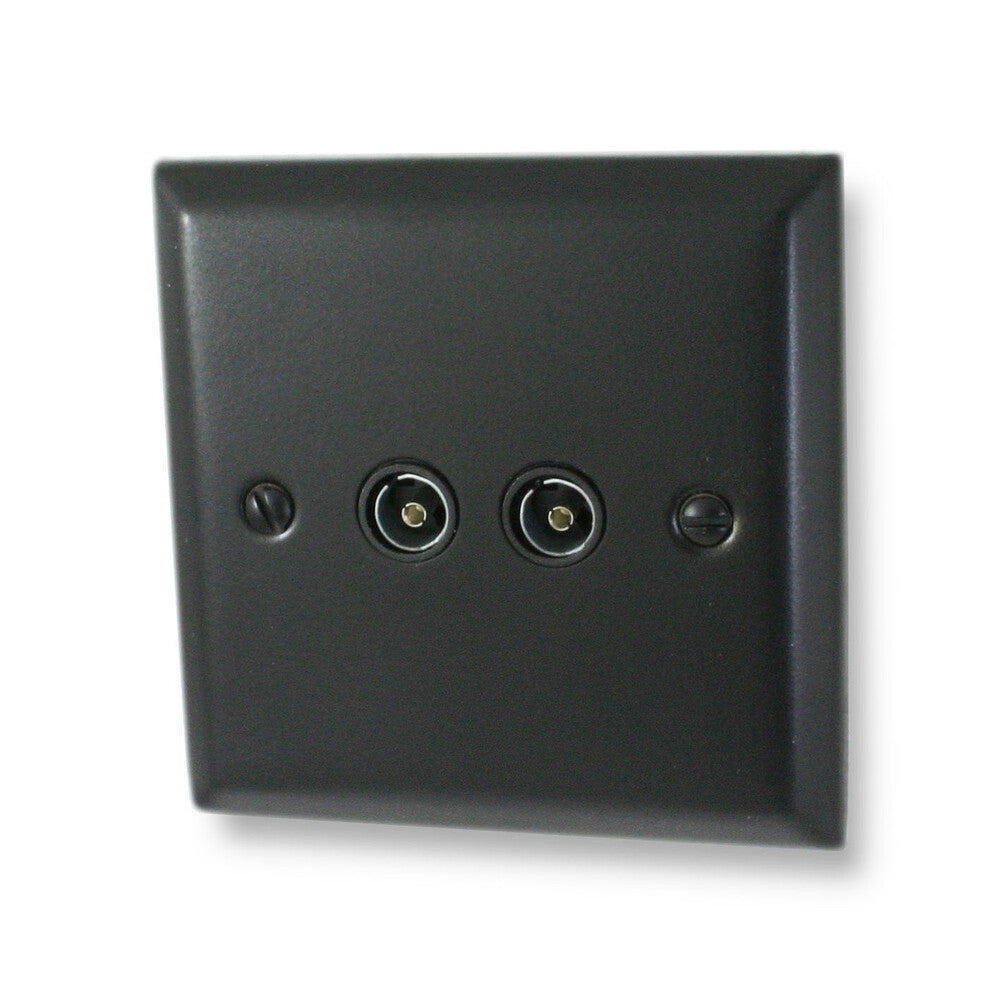 Spectrum Flat Black 2 Gang Coax Socket
