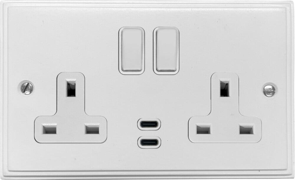 Victorian Flat White 2 Gang Socket with USBC