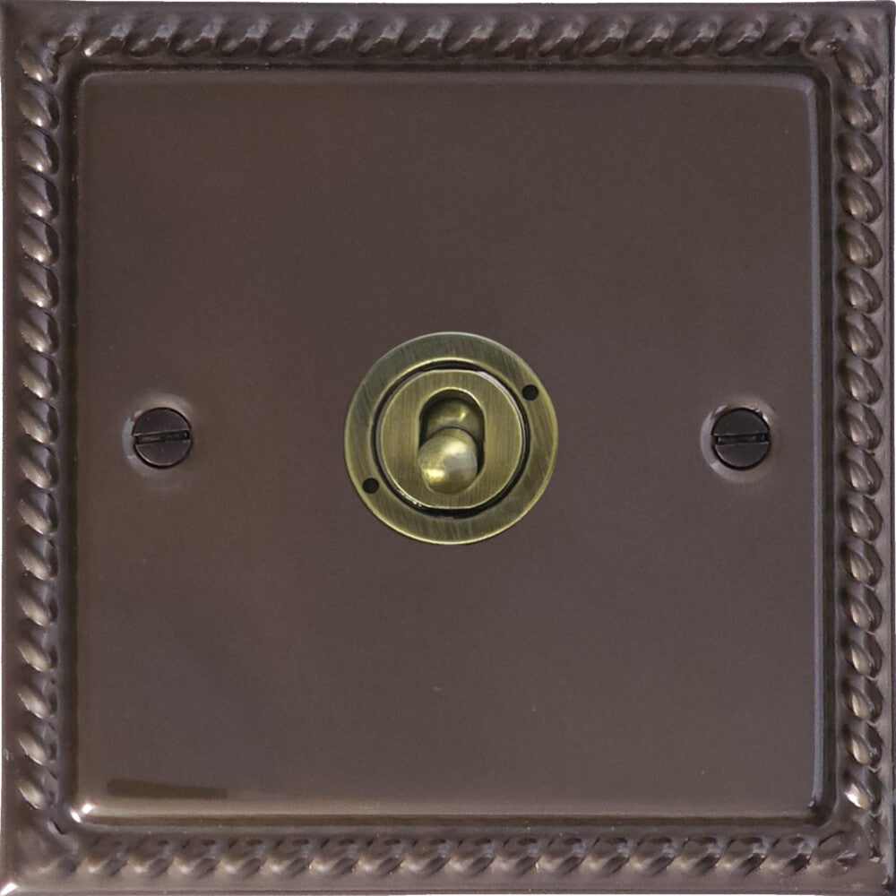 Georgian Medium Bronze 1 Gang Toggle Switch (Antique Brass Toggle)