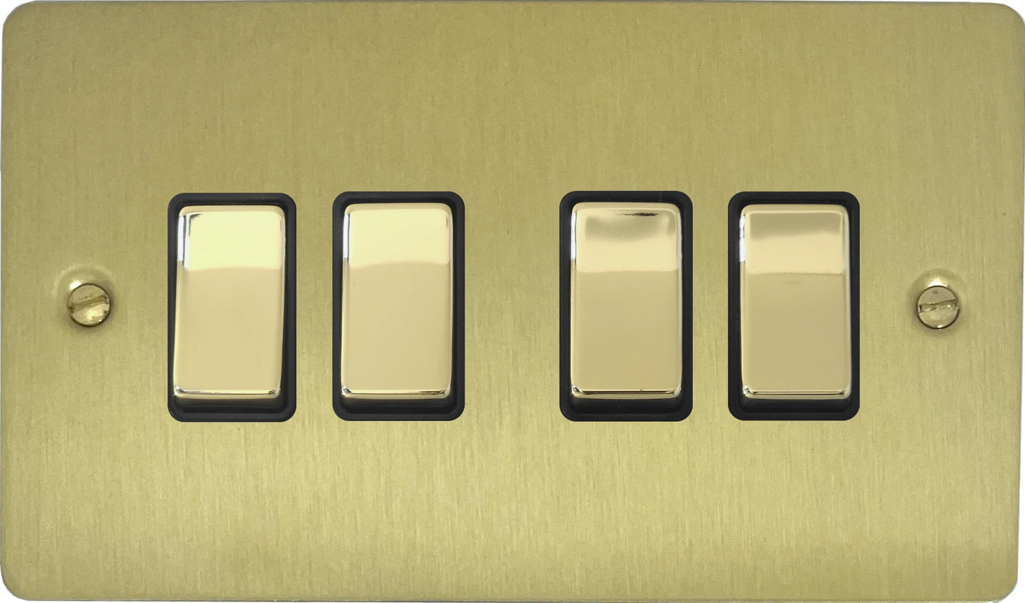 Flat Satin Brass 4 Gang Switch