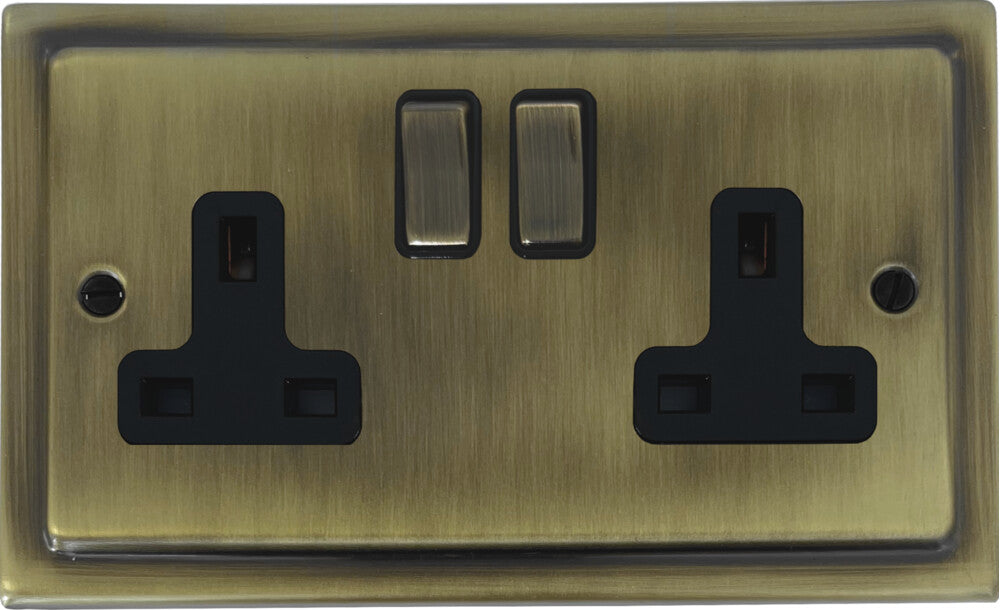 Victorian Light Antique Brass 2 Gang Socket