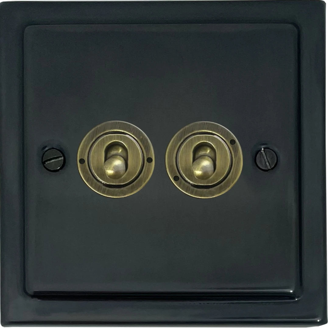 Victorian Black Bronze 2 Gang Toggle (Antique Brass Toggle)
