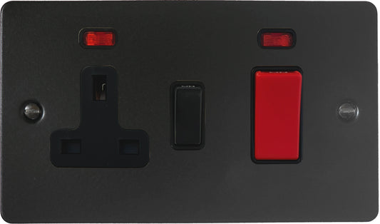 Flat Black 45 Amp Cooker Switch and Socket (Black Switch)