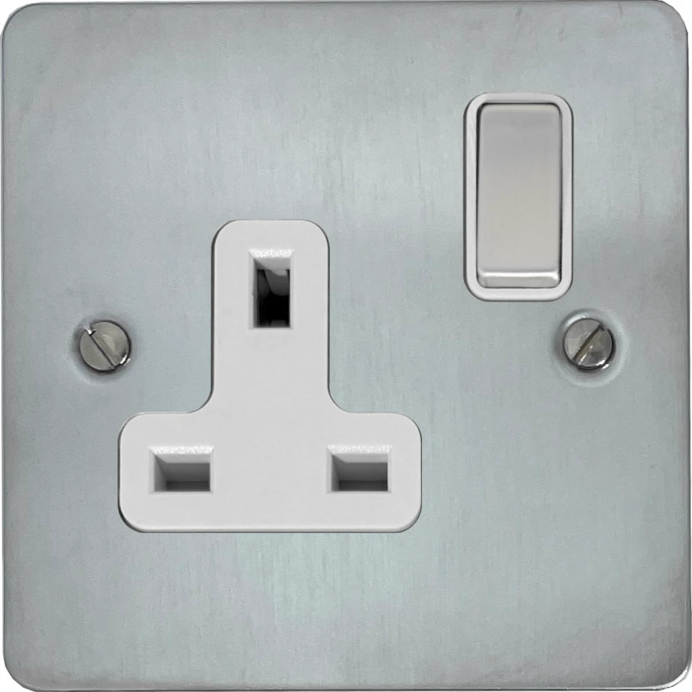 Flat Satin Chrome 1 Gang Switched Socket