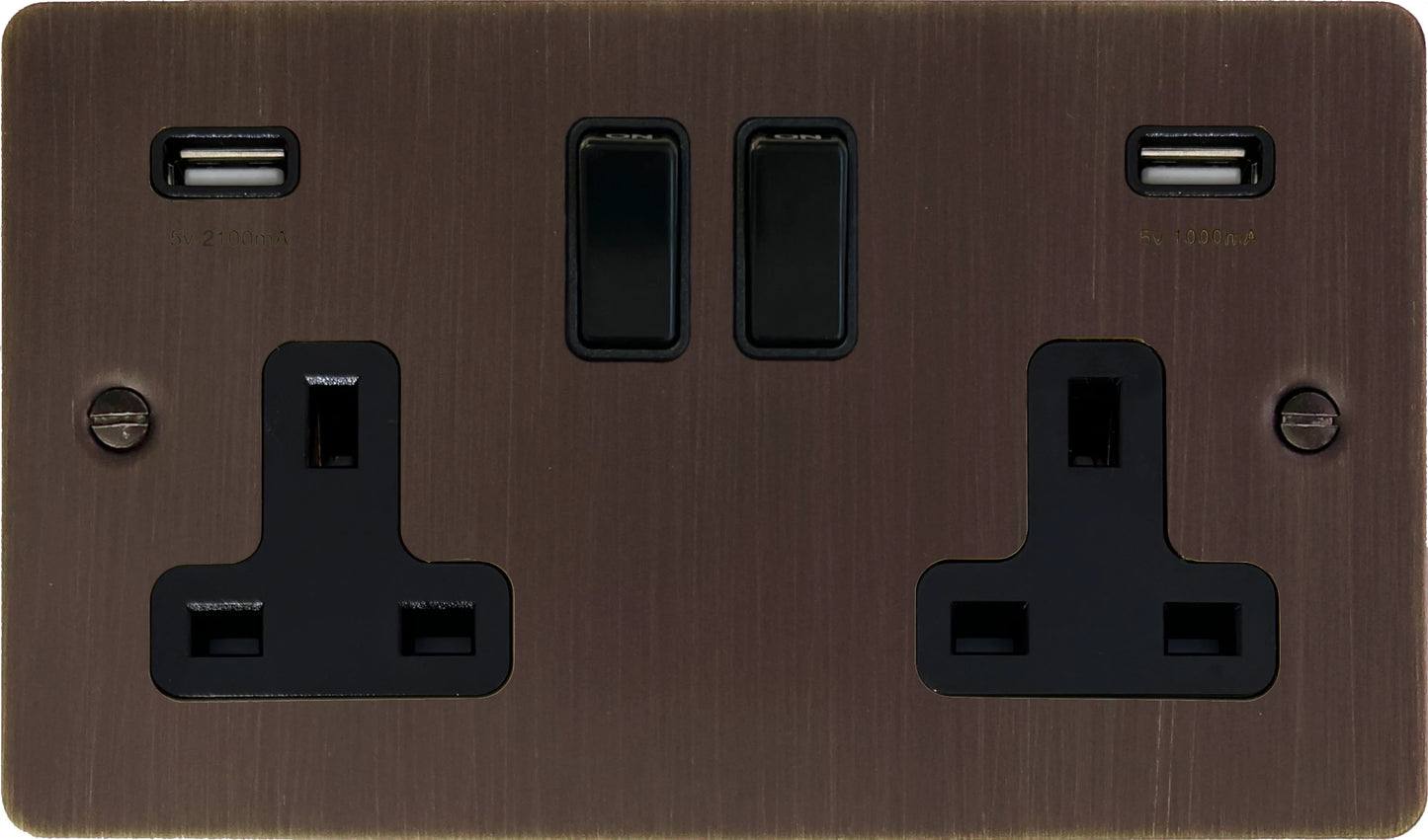 Flat Antique Copper 2 Gang Socket with USB