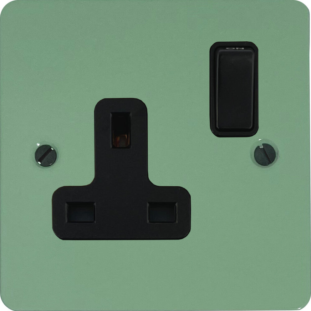 Flat Sage Green 1 Gang Socket (Black Switch)