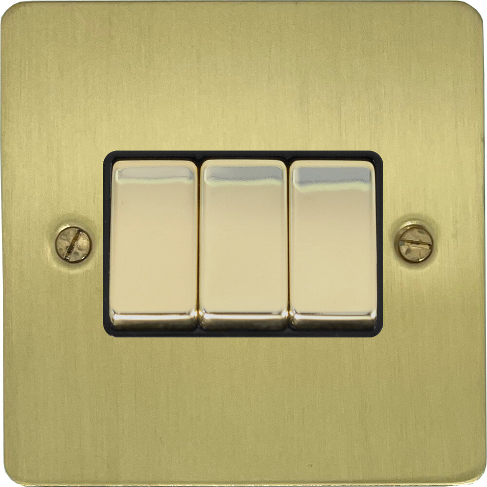 Flat Satin Brass 3 Gang 2 Way Switch