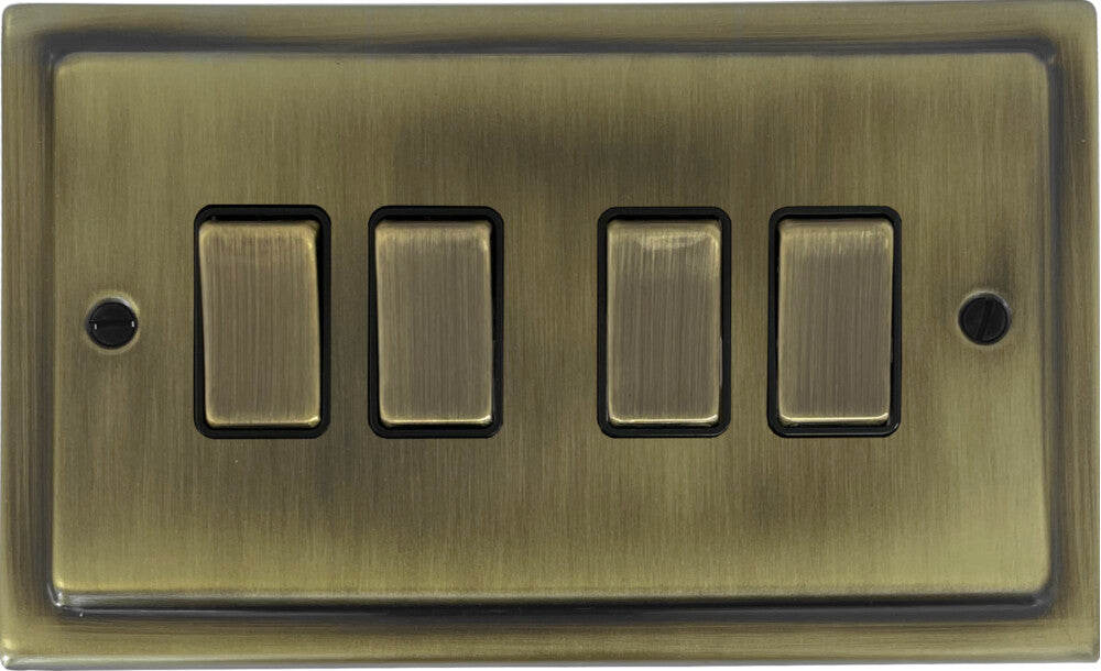 Victorian Light Antique Brass 4 Gang 2 Way Switch