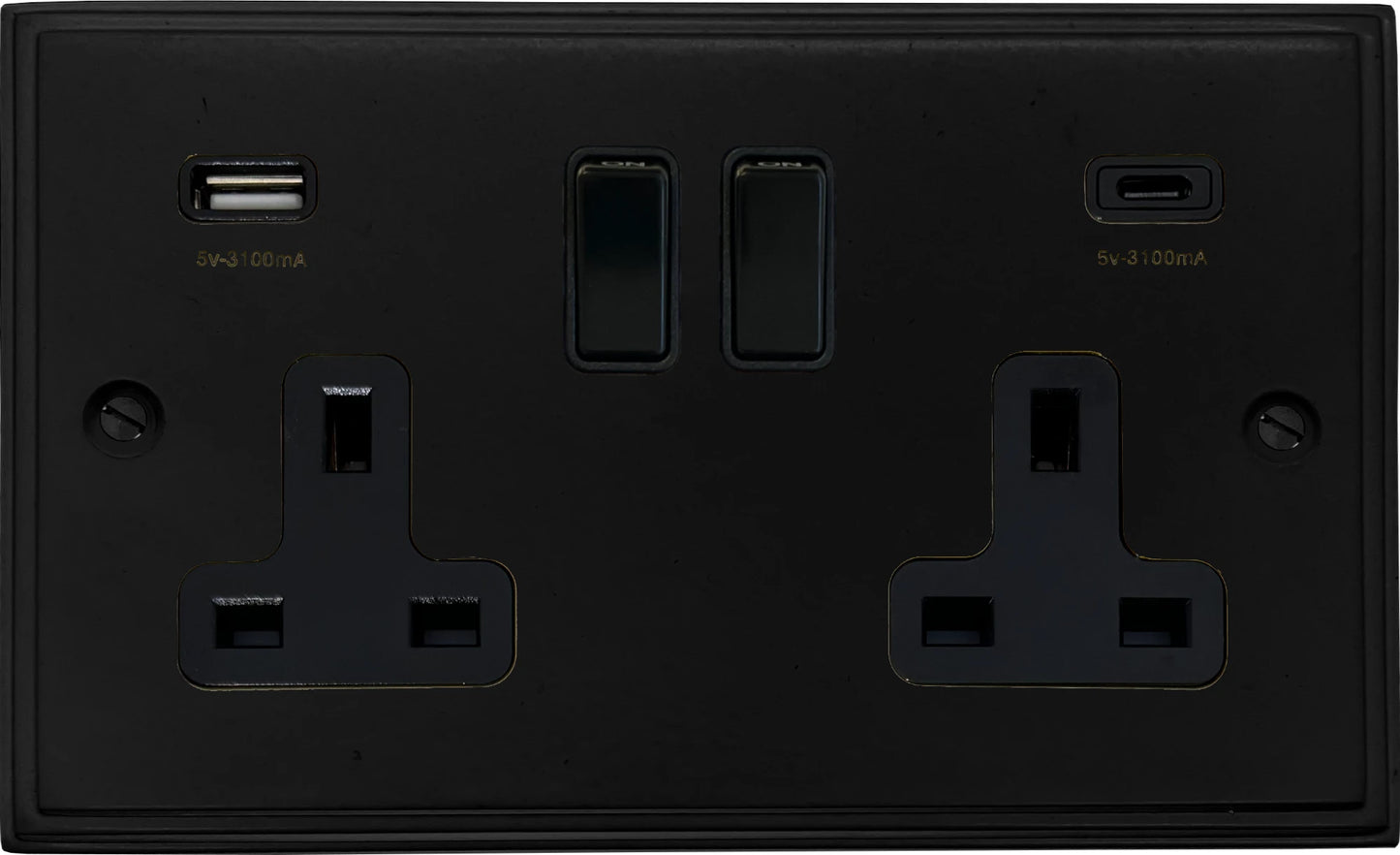Victorian Flat Black 2 Gang Socket with USBC