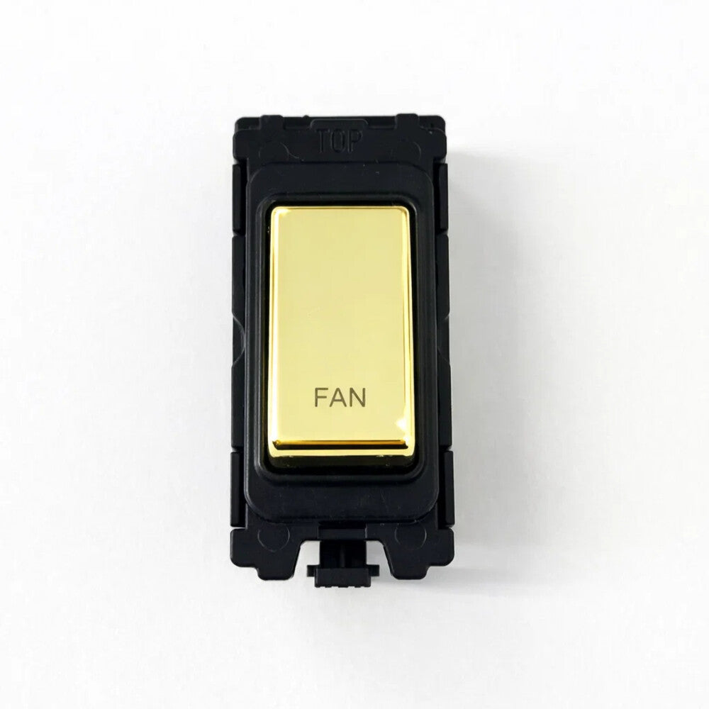 20A DP Switch - Engraved - Fan - Black and Polished Brass Switch