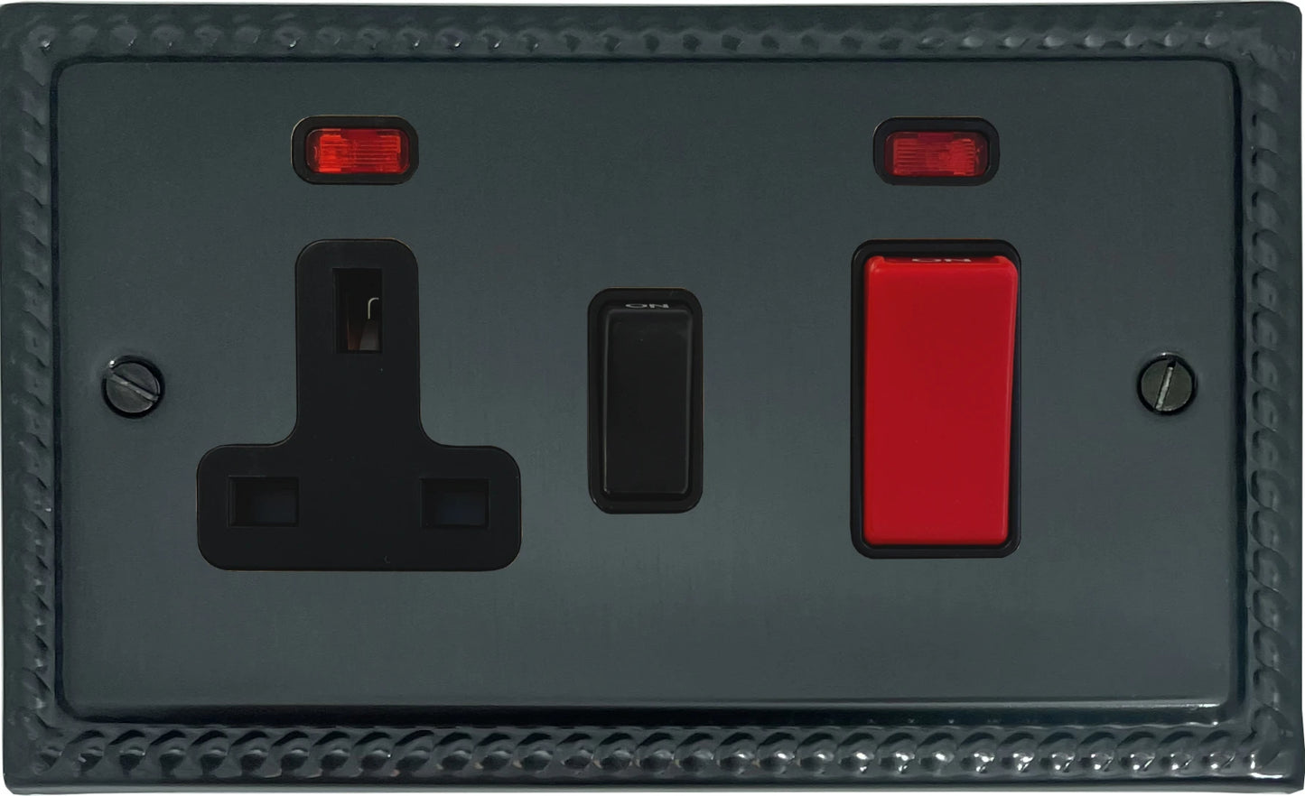 Georgian Black Bronze 45 Amp Cooker Switch and Socket (Black Switch)