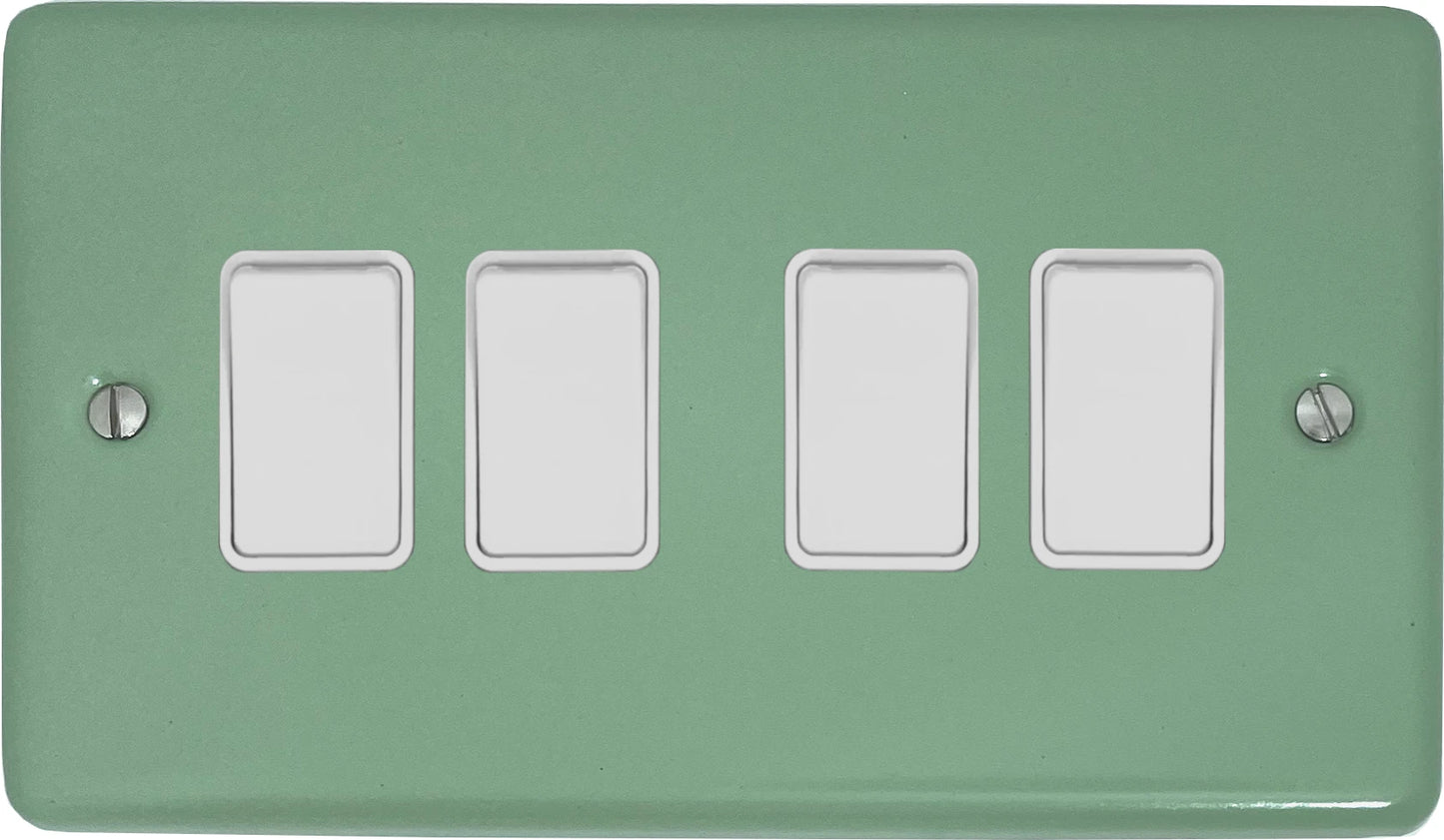 Classic Sage Green 4 Gang Switch (White Switches)