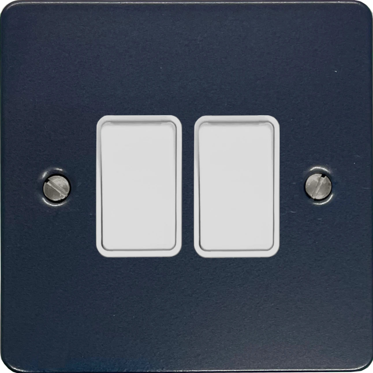 Flat Blue 2 Gang Switch (White Switches)