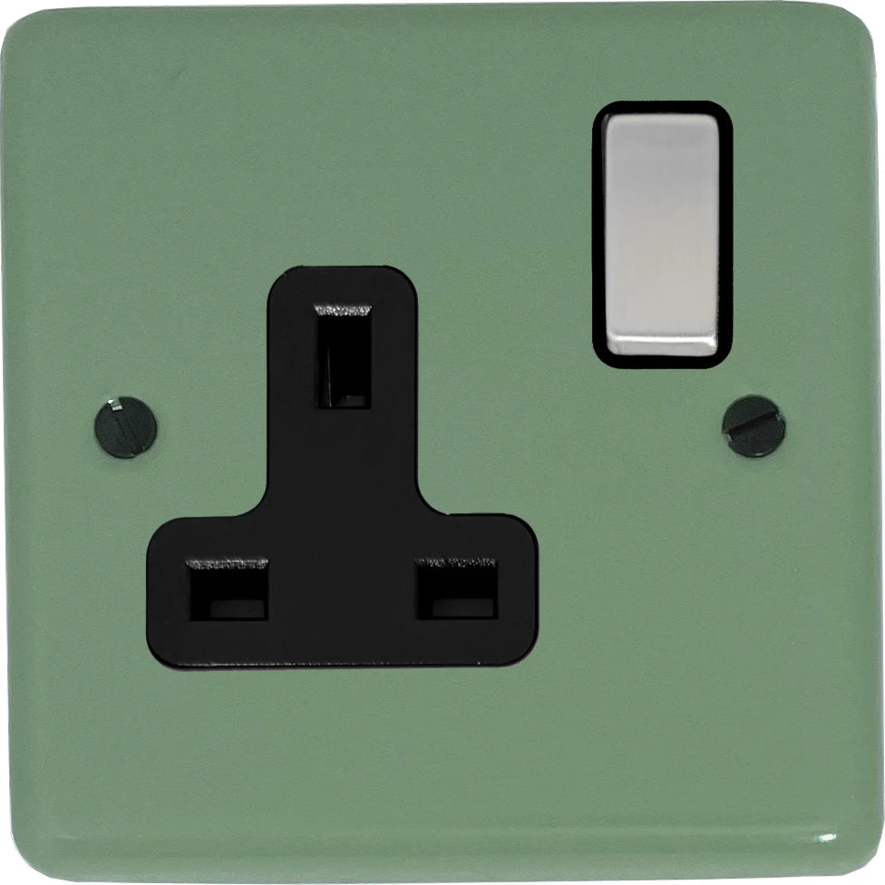 Classic Sage Green 1 Gang Socket (Satin Chrome Switch/Black Insert)