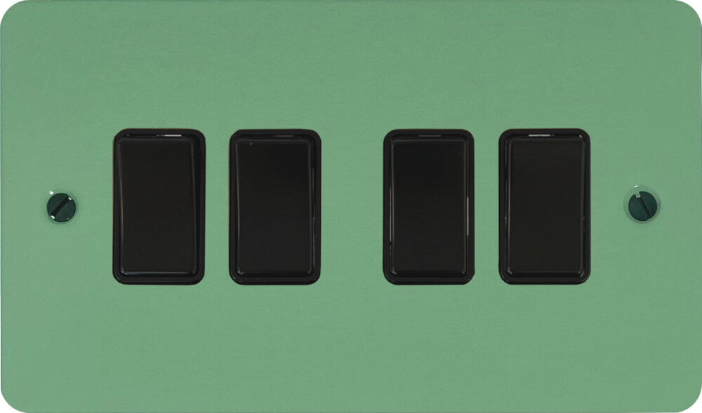 Flat Sage Green 4 Gang Switch (Black Switches)