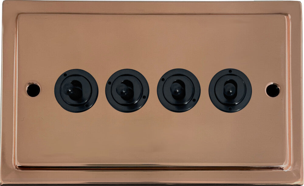 Victorian Bright Copper 4 Gang Toggle (Flat Black Toggle)
