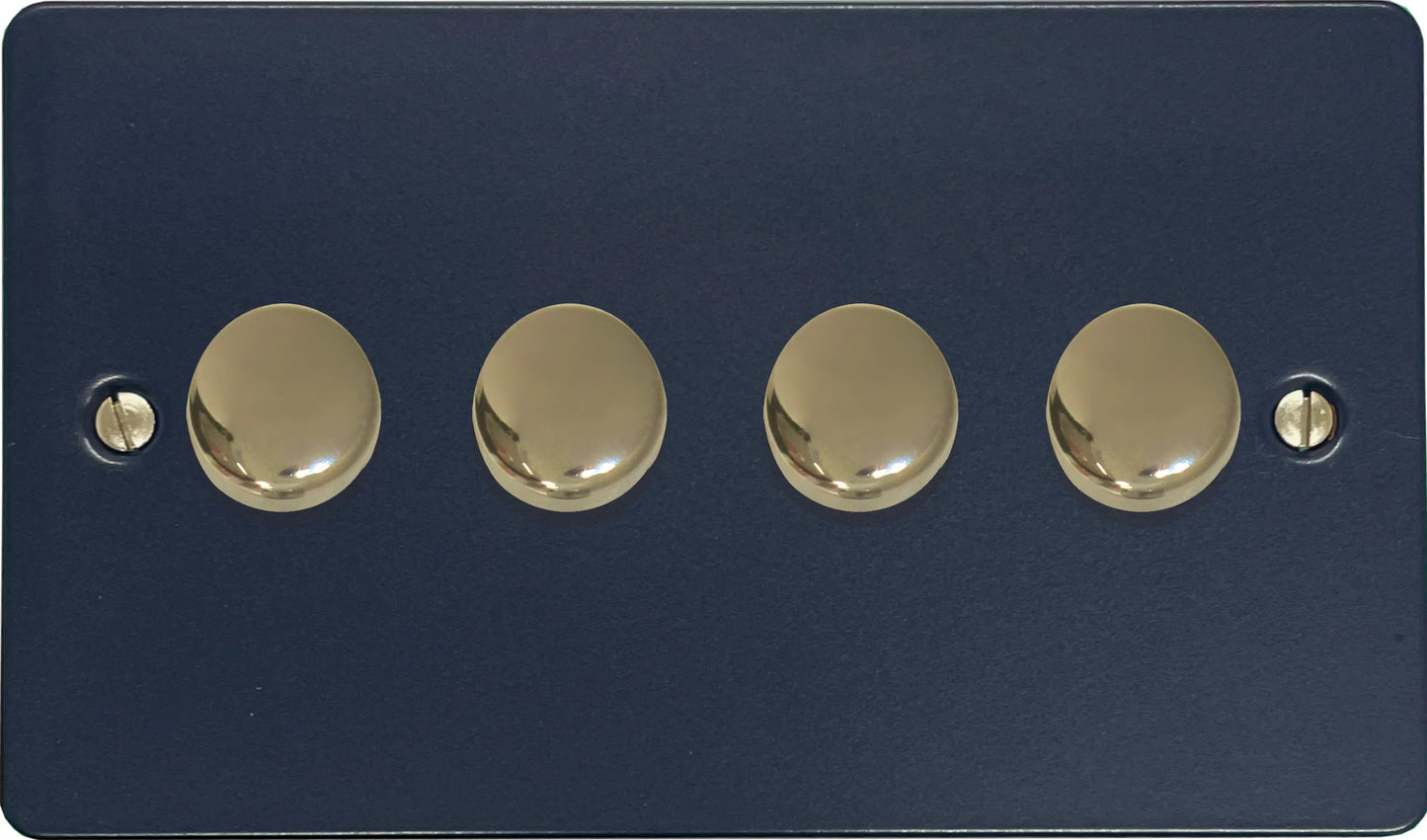 Flat Blue 4 Gang LED Dimmer (Polished Brass Caps)