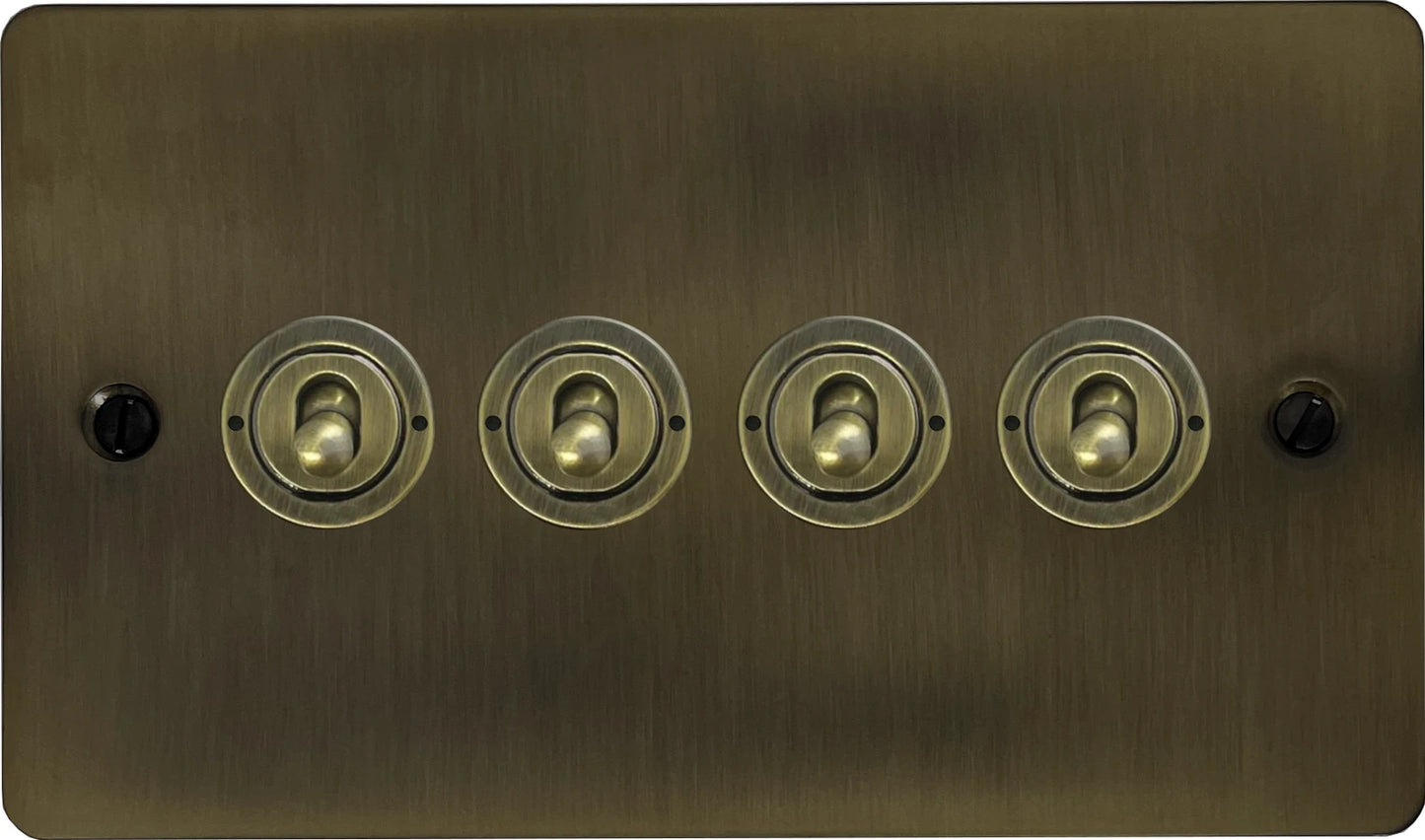 Flat Antique Brass 4 Gang Toggle Switch