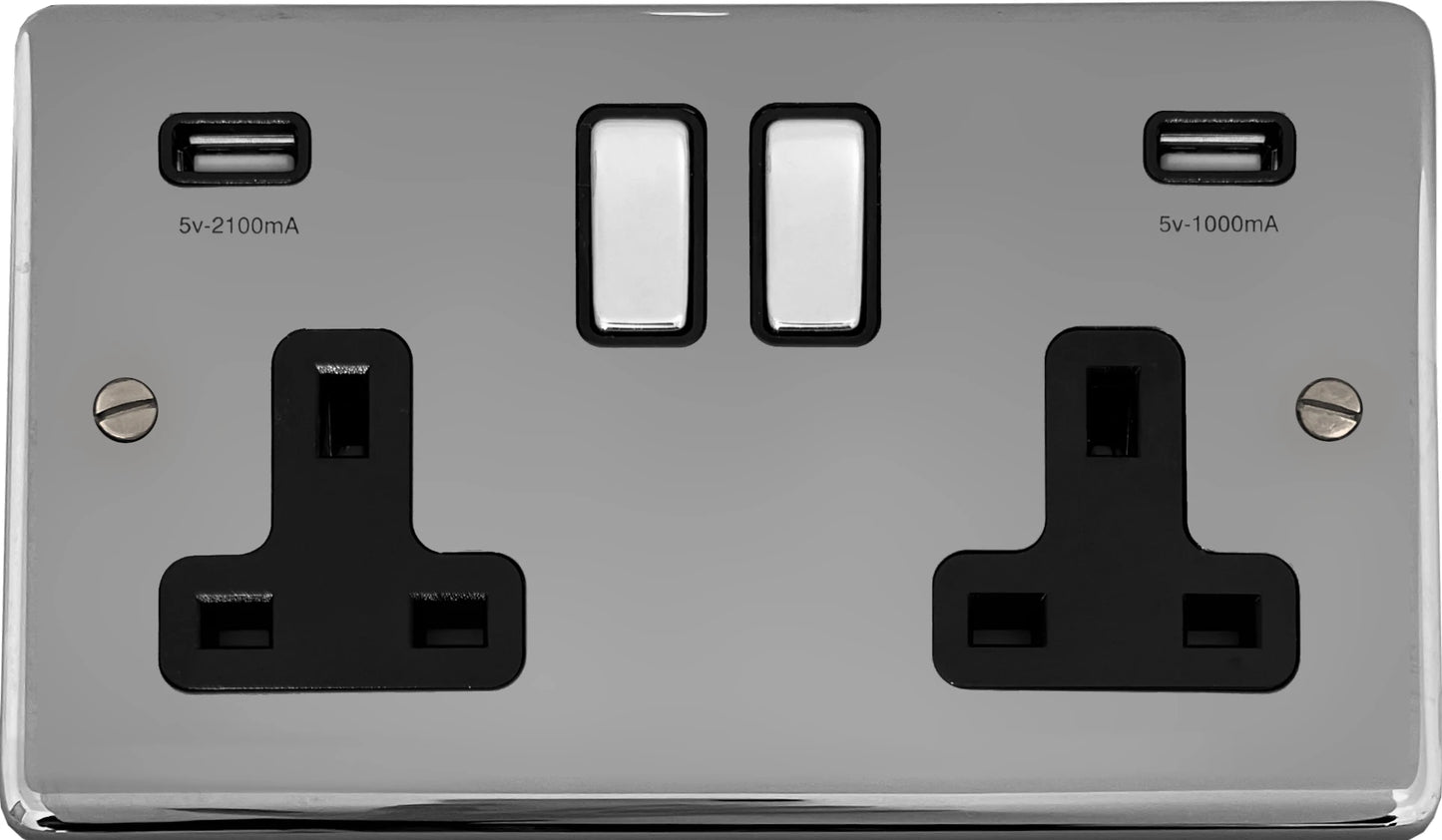 Contour Polished Chrome 2 Gang Socket + Usb