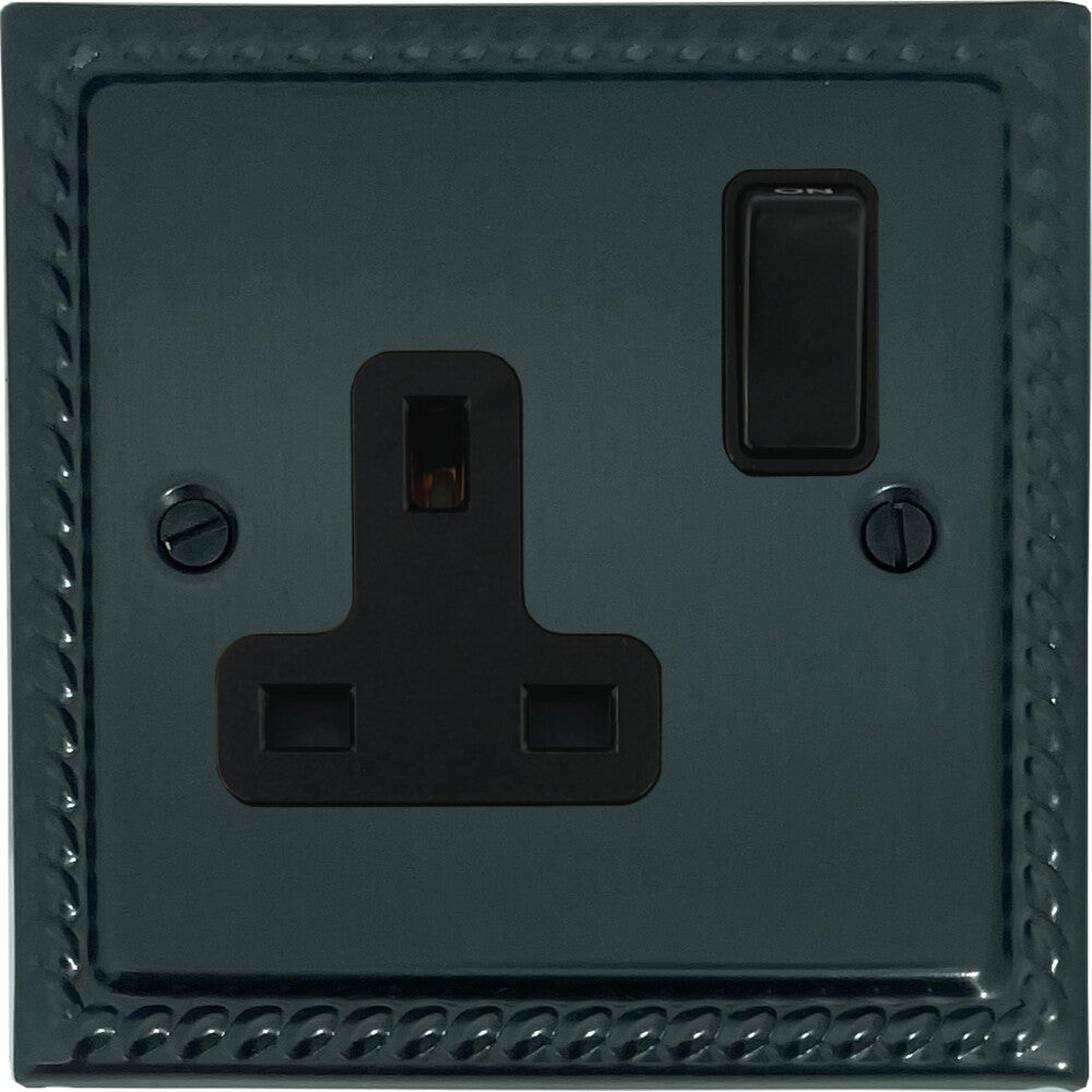 Georgian Black Bronze 1 Gang Switched Socket (Black Switch)