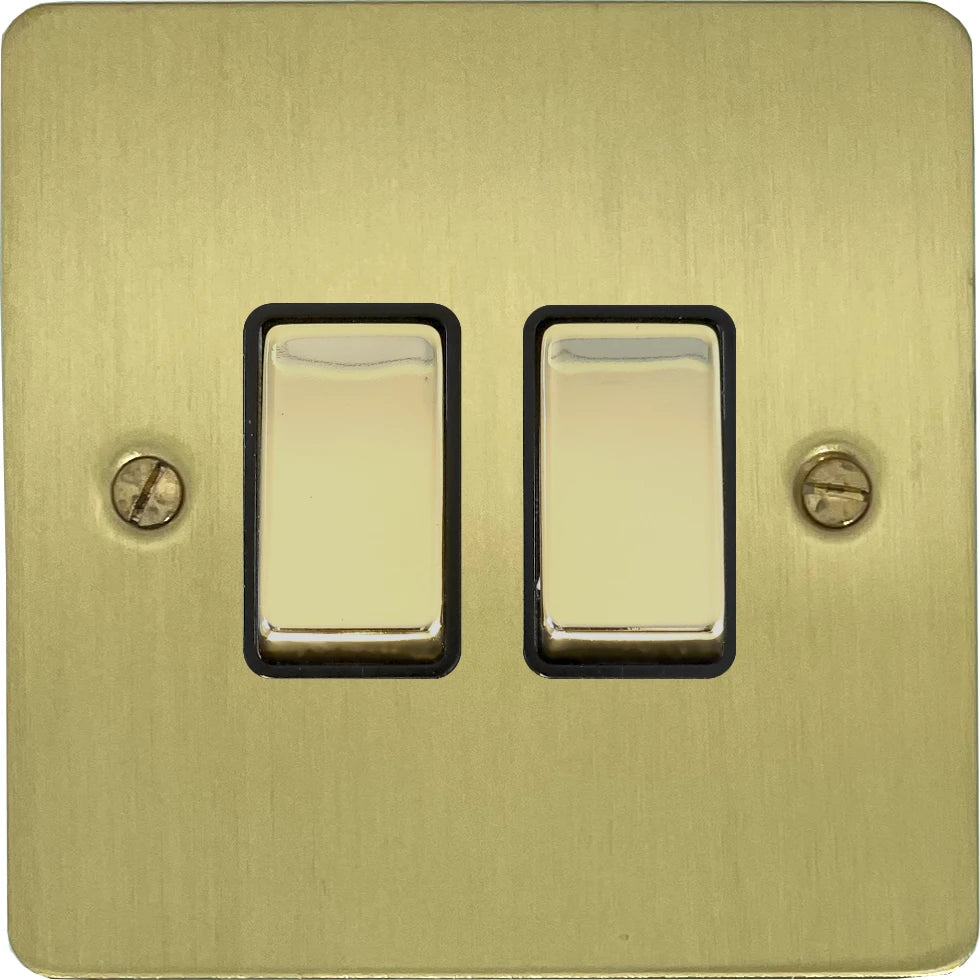 Flat Satin Brass 2 Gang Switch