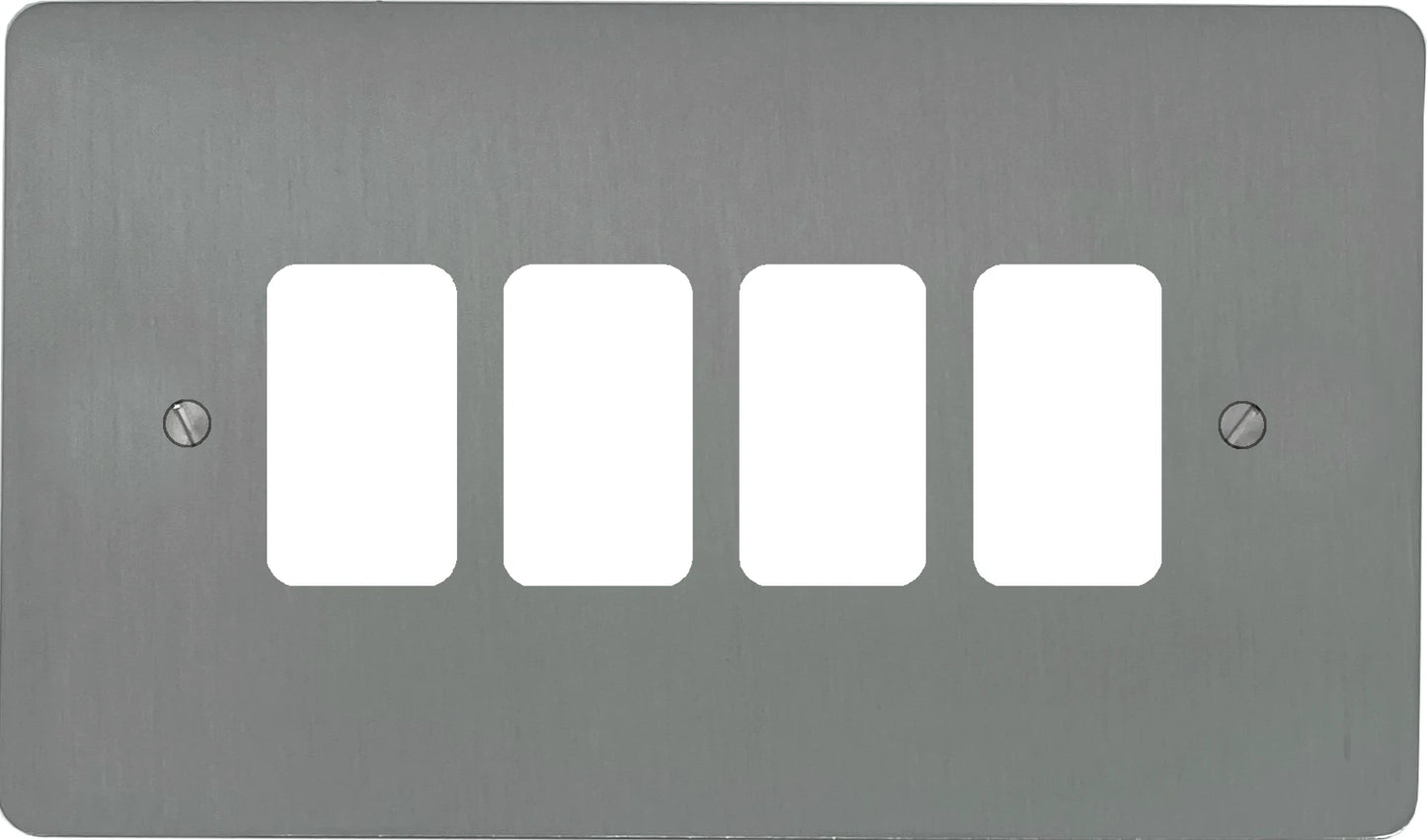 Flat Brushed Steel 4 Gang Grid Grid Plate