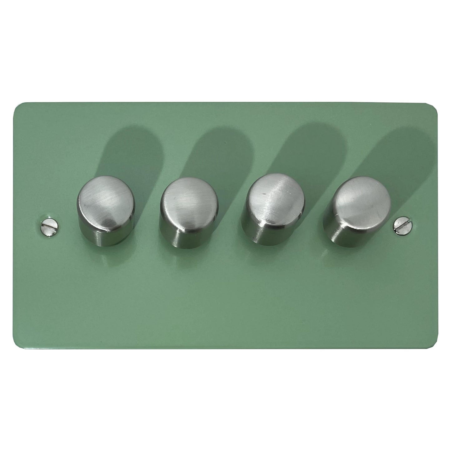 Flat Sage Green 4 Gang LED Dimmer (Satin Chrome Caps)