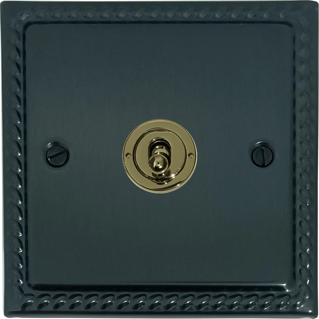Georgian Black Bronze Intermediate Toggle Switch (Polished Brass Toggle)