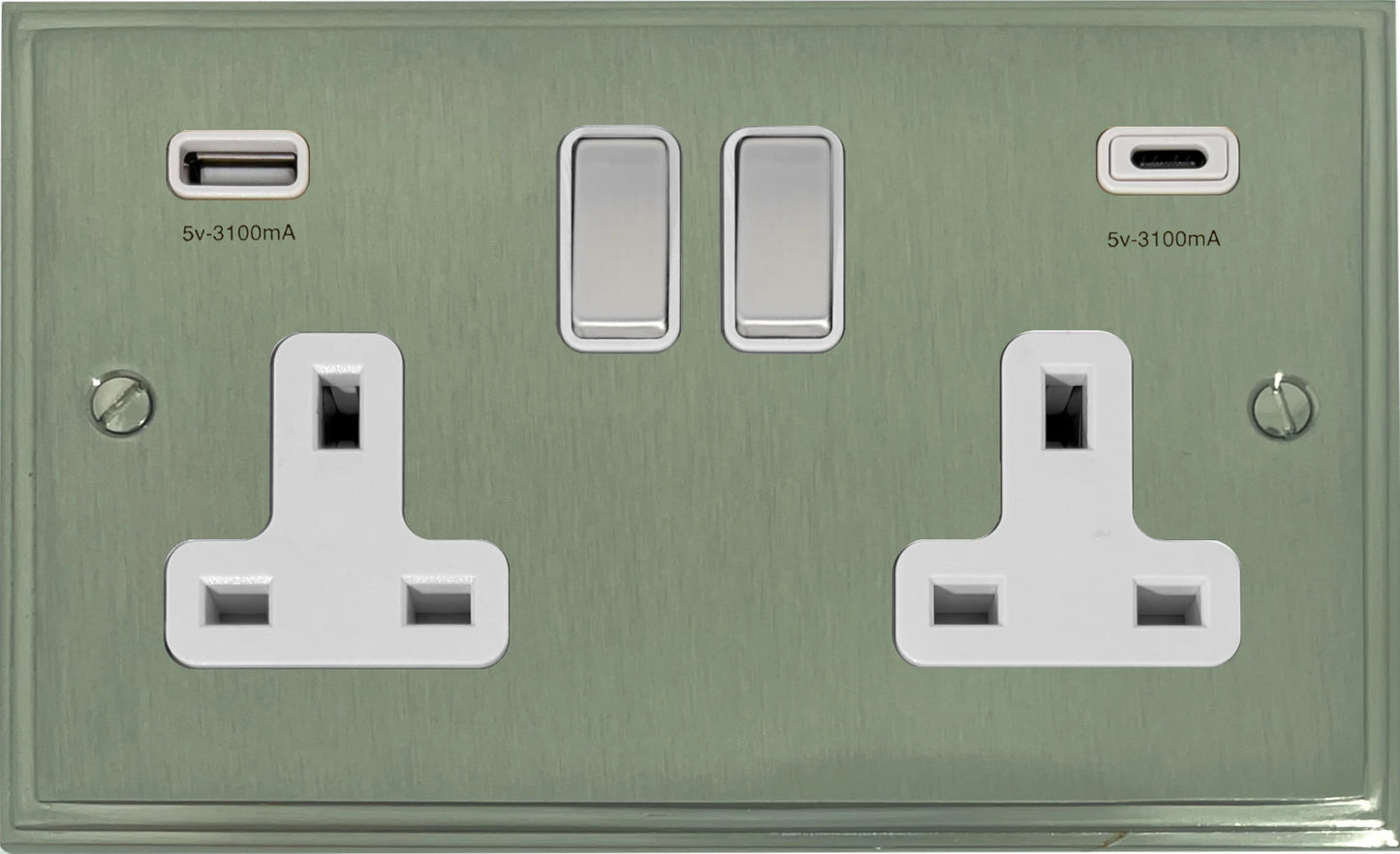 Victorian Satin Nickel 2 Gang USBC Socket