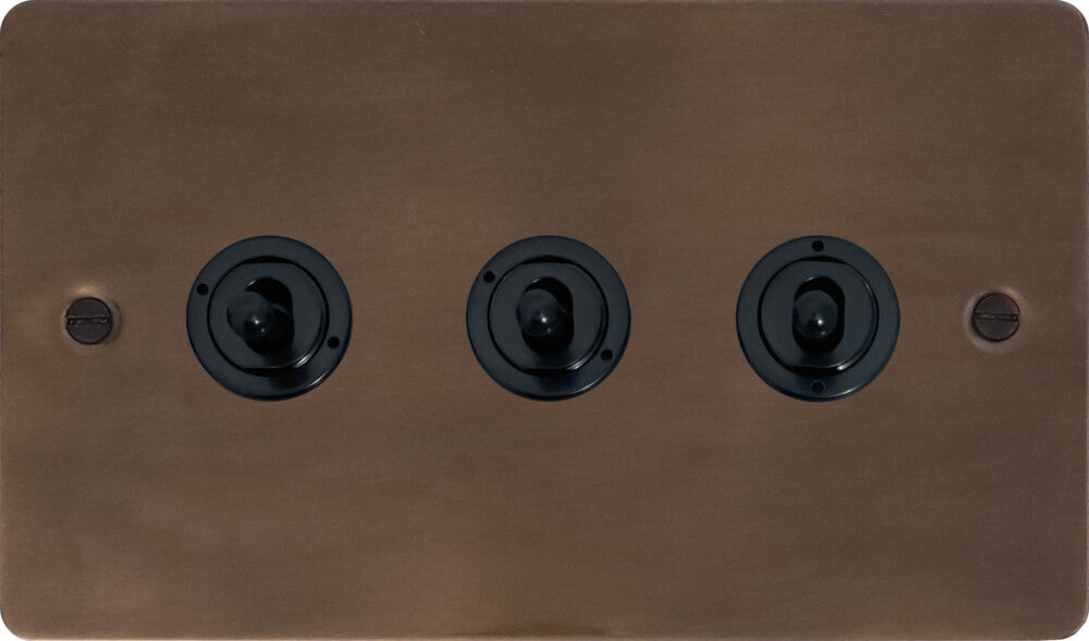 Flat Medium Bronze 3 Gang 2 Way Toggle (Flat Black Toggle)