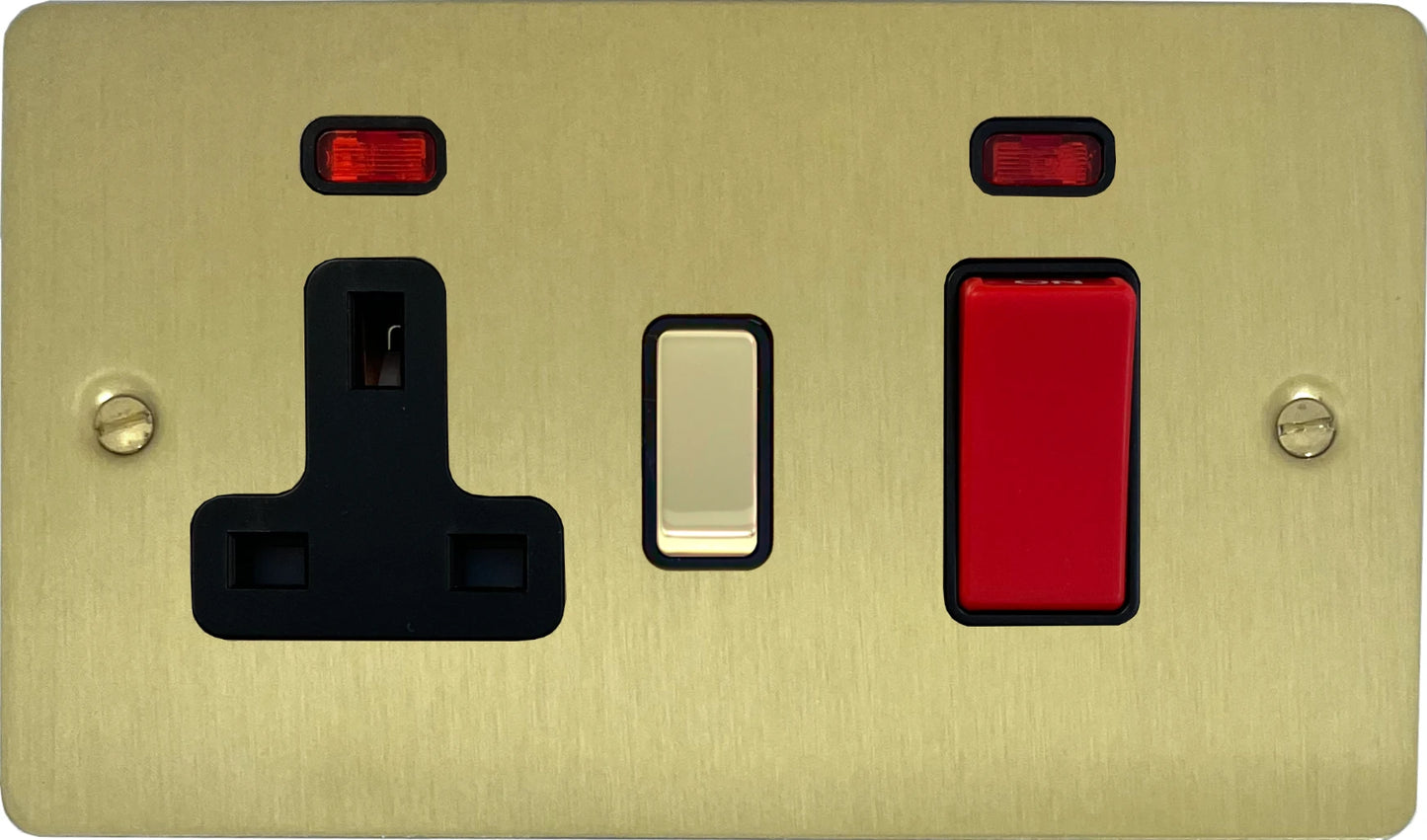 Flat Satin Brass 45 Amp Switch & 13 A Socket