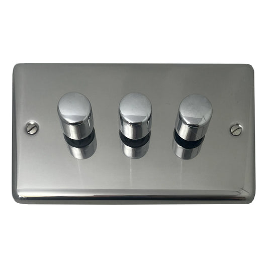 Contour Polished Steel 3 Gang LED Dimmer
