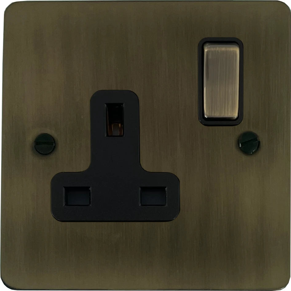 Flat Antique Brass 1 Gang Socket (Brass Switch)