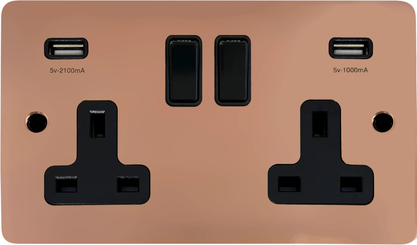 Flat Bright Copper 2 Gang Socket with USB