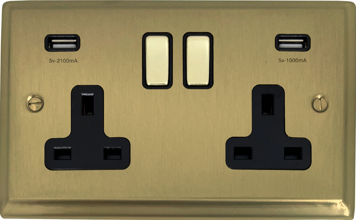 Deco Satin Brass 2 Gang Socket C/W Usb Ports