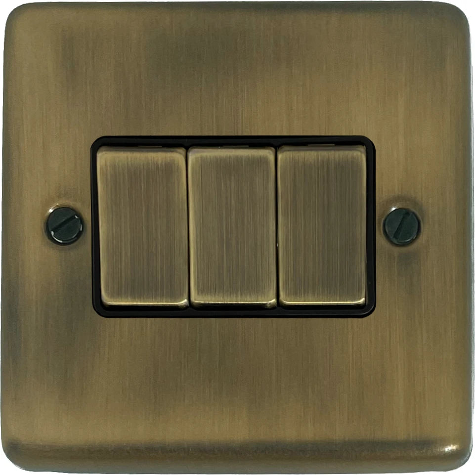 Contour Light Antique Brass 3 Gang 2 Way Switch