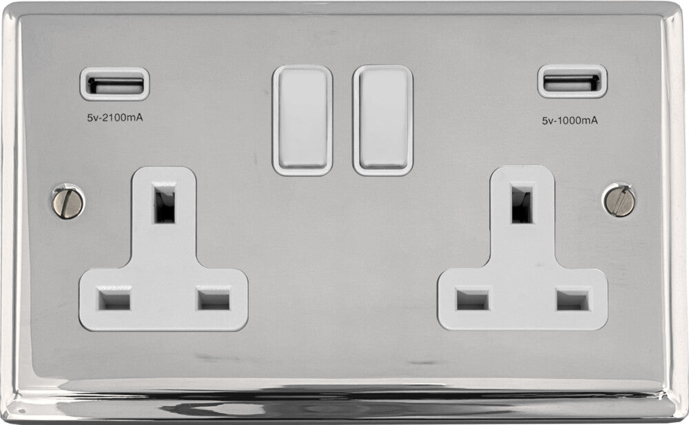 Deco Polished Chrome 2 Gang Usb Socket