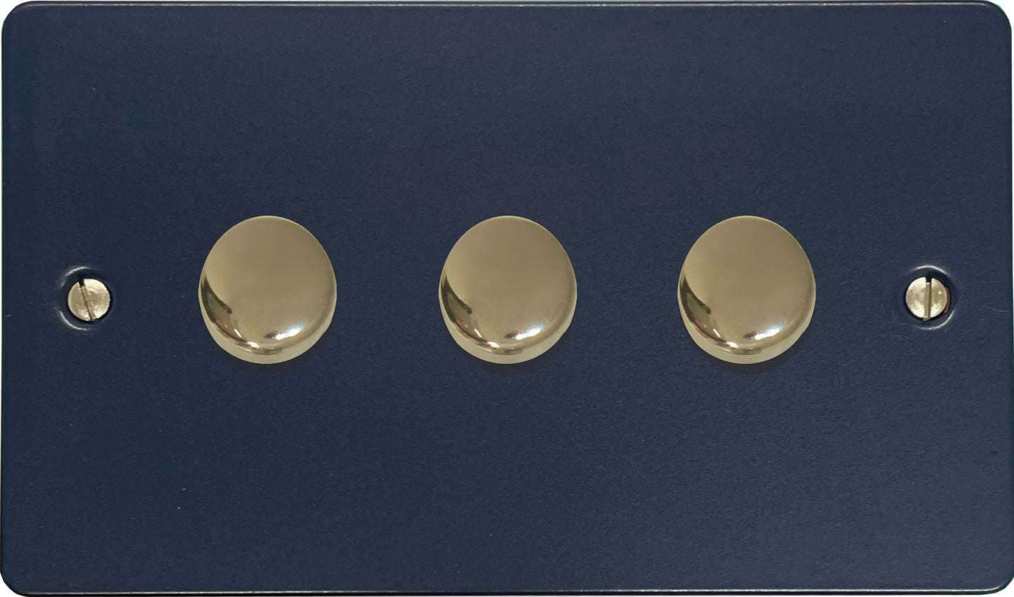 Flat Blue 3 Gang LED Dimmer (Polished Brass Caps)