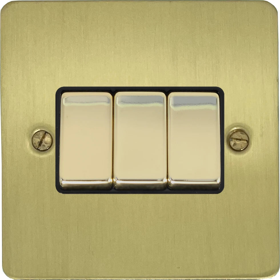 Flat Satin Brass 3 Gang 2 Way Switch