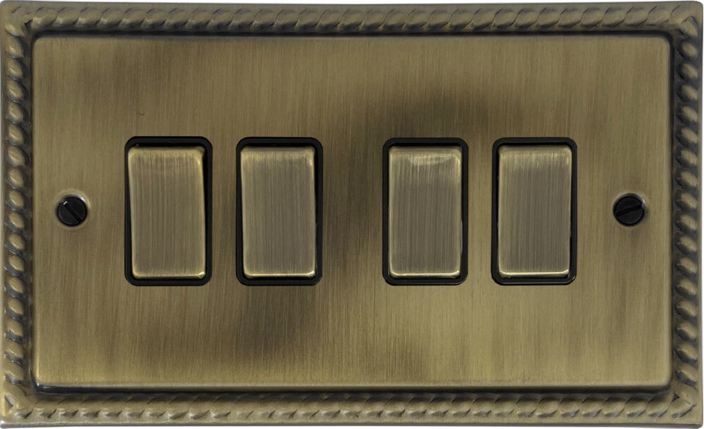Georgian Light Antique Brass 4 Gang Switch (Brass Switches)