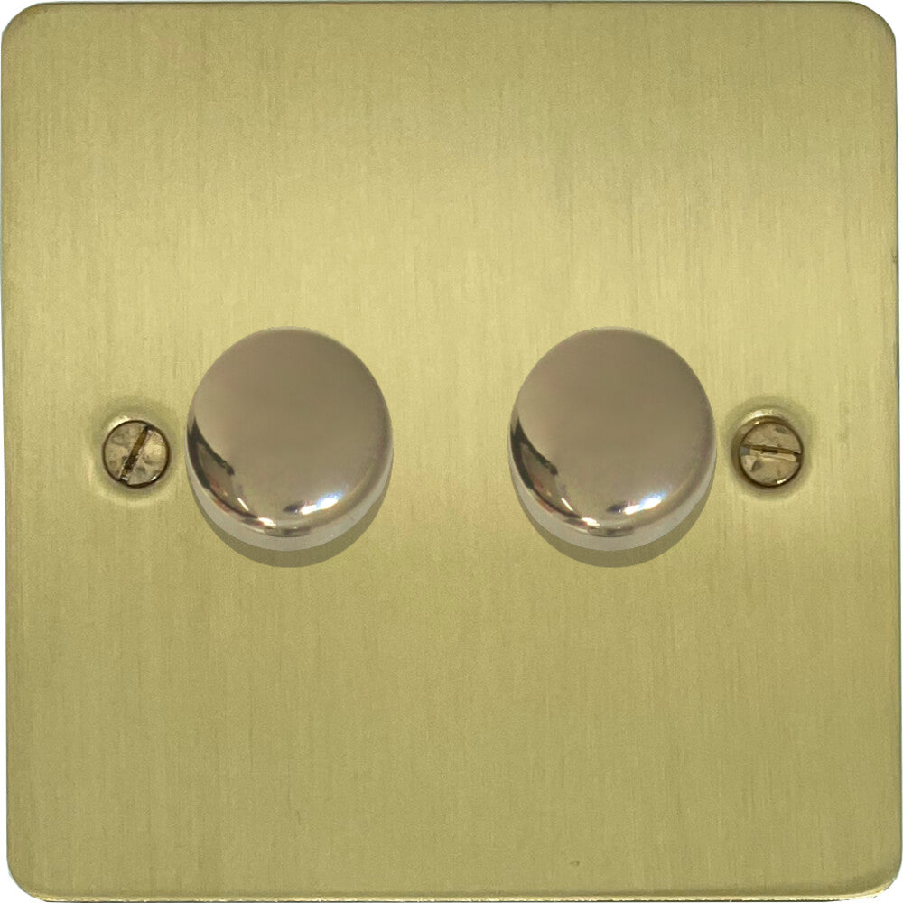 Flat Satin Brass 2 Gang LED Dimmer