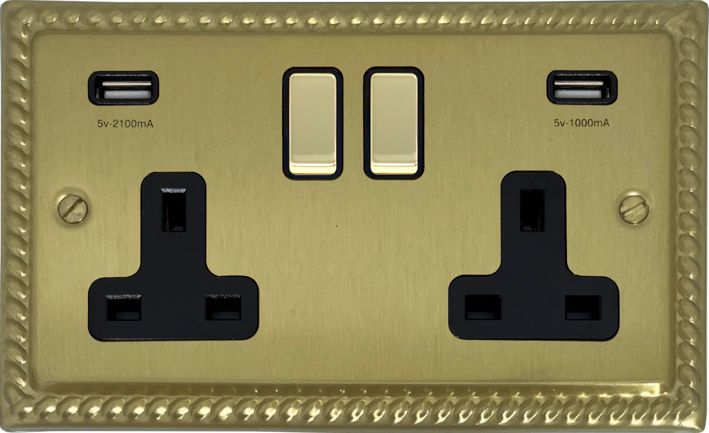 Georgian Satin Brass 2 Gang Socket C/W Usb Ports
