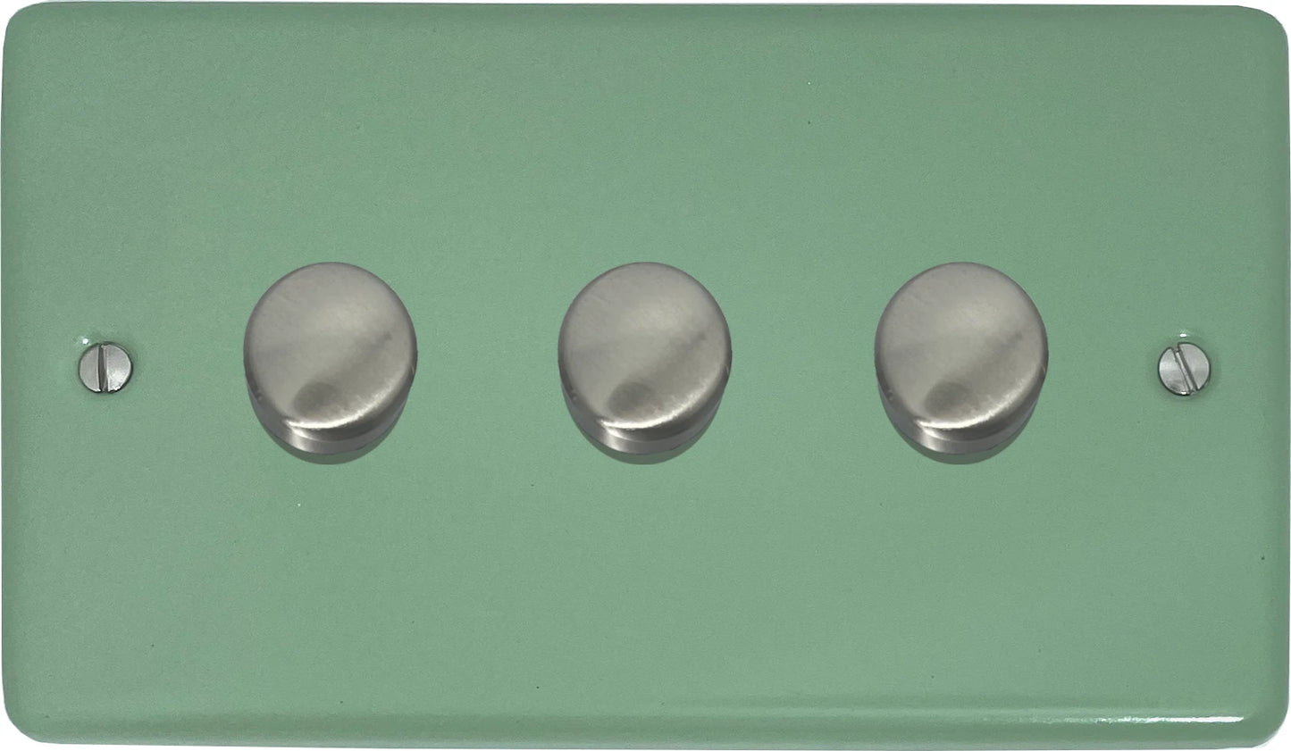 Classic Sage Green 3 Gang LED Dimmer (Satin Chrome Caps)