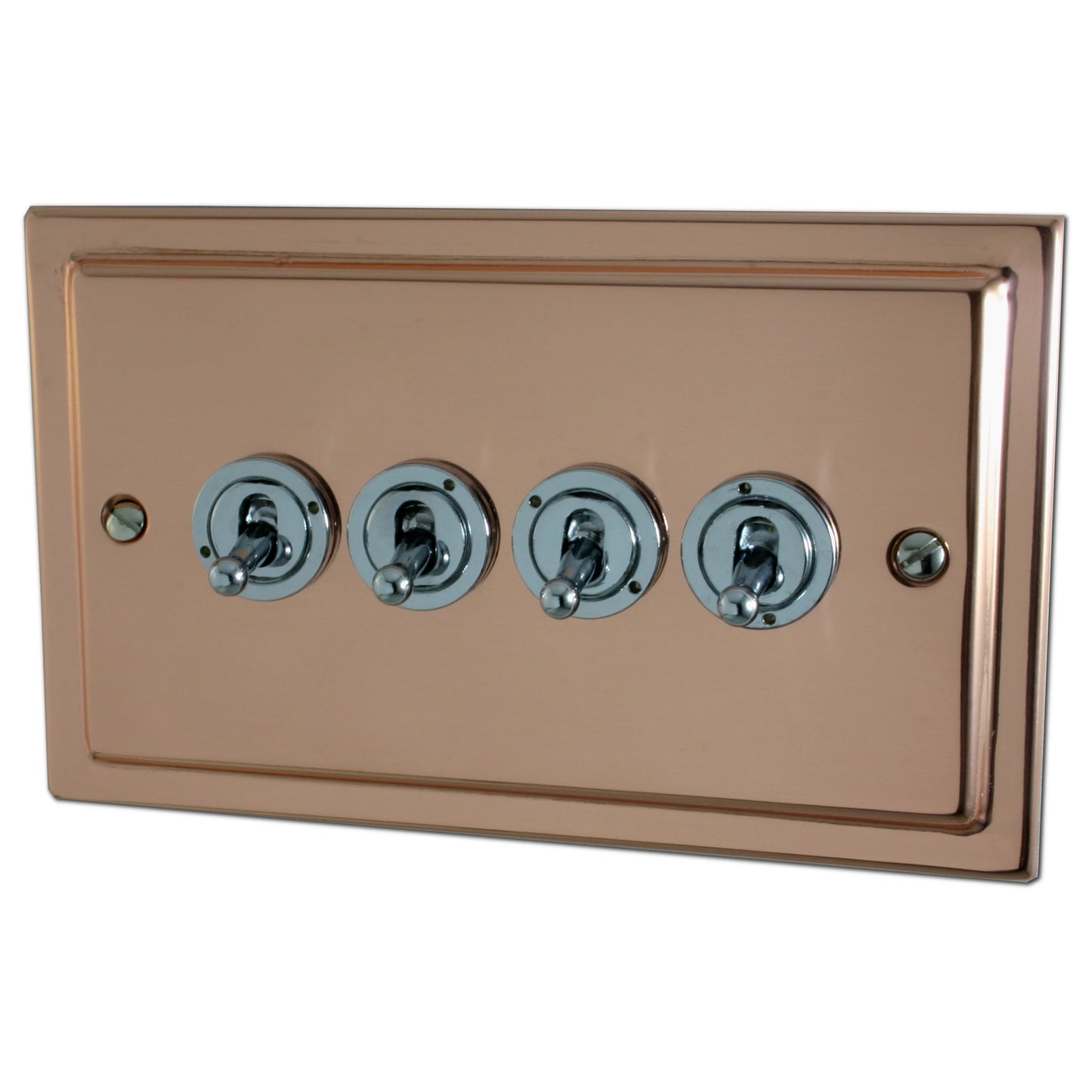 Victorian Polished Copper 4 Gang Grid Toggle Plate