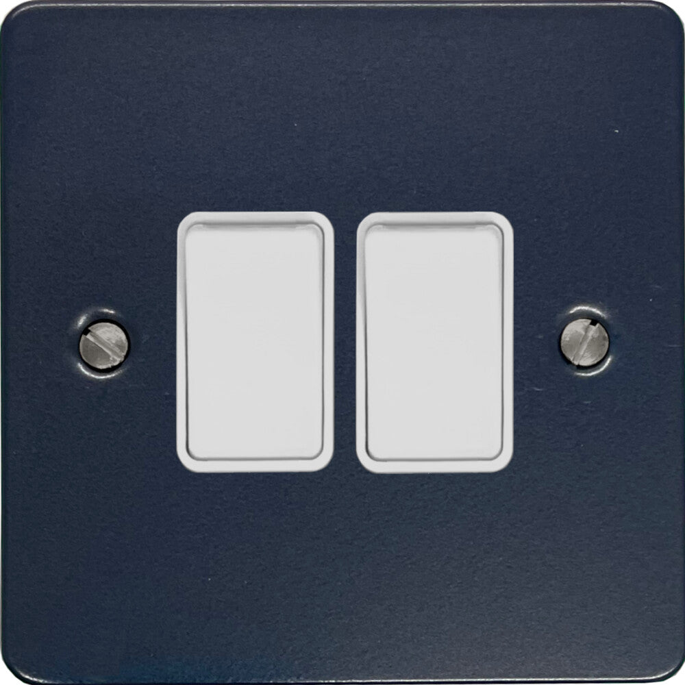 Flat Blue 2 Gang Switch (White Switches)