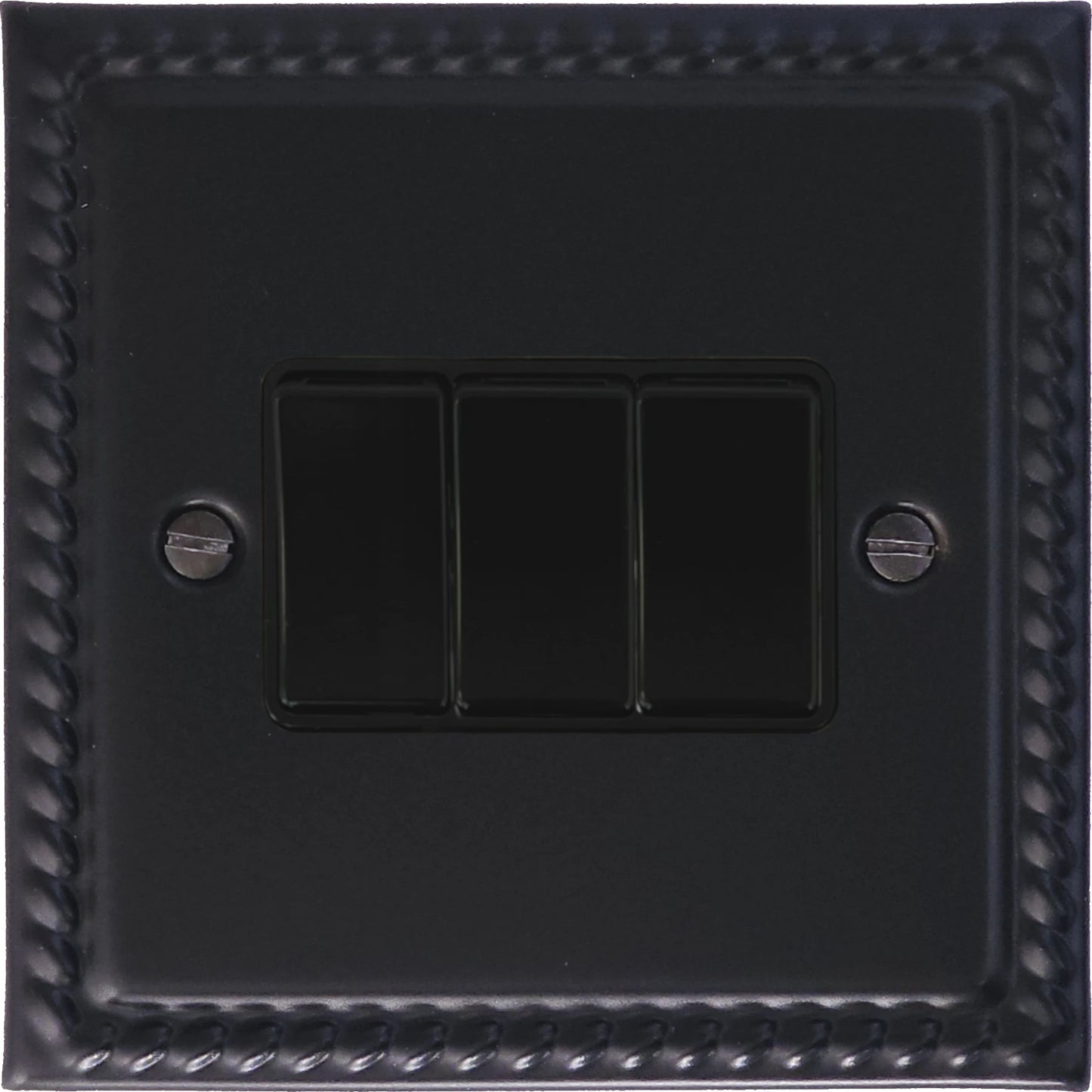 Georgian Flat Black 3 Gang Switch (Black Switches)